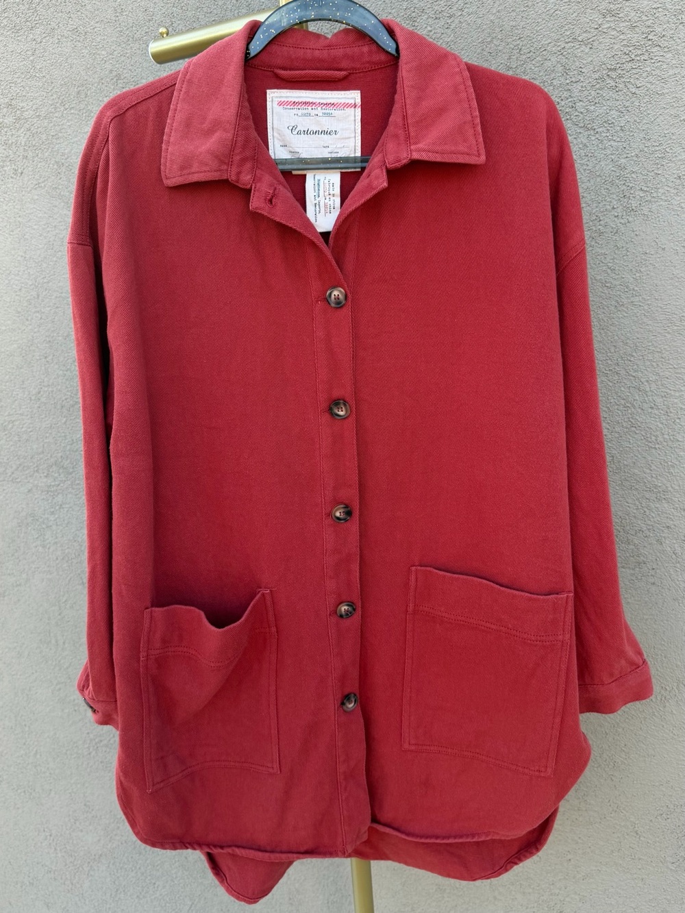 Anthropologie Cartonnier Red 90s Style Fall Oversized Chore Shirt Jacket S